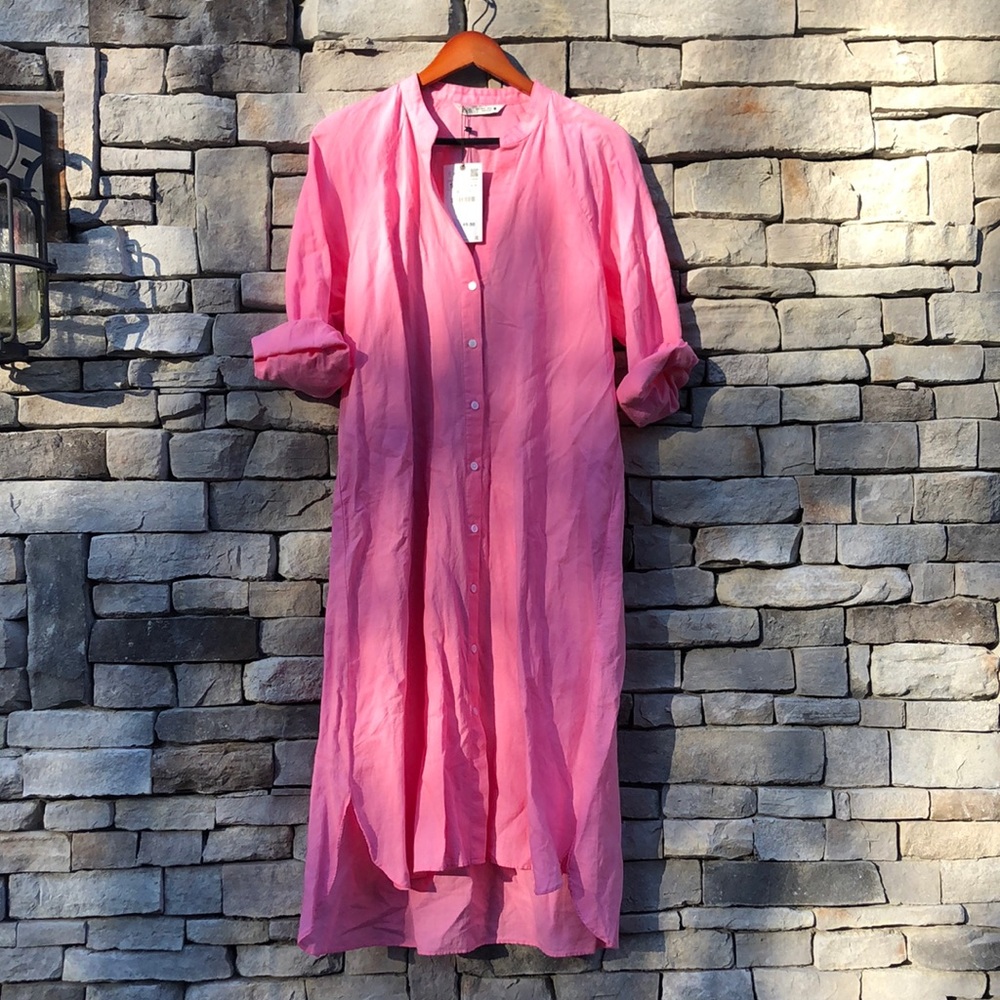 Zara Pink Linen Blend Shirtdress